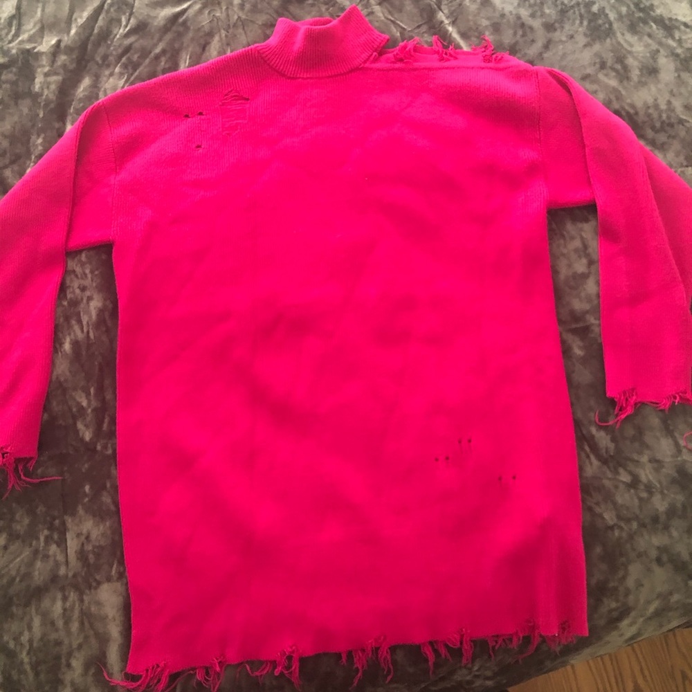 Distressed pink shoulder cut out sweater